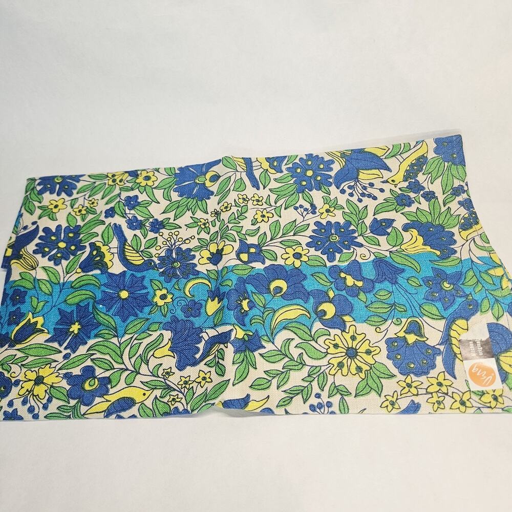 Vintage VERA Neumann Linen Tea Towel Potholders Blue Birds Flowers Mod MCM 70s